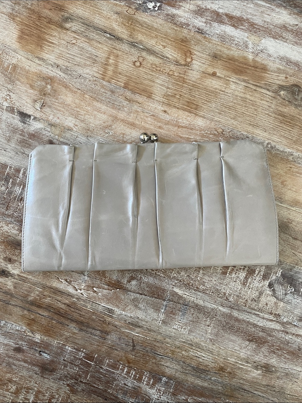 HOBO Elegant Cream Pleated Leather Clutch